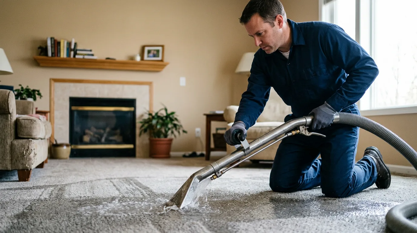 Water damage restoration technician working near Woodbury, VT